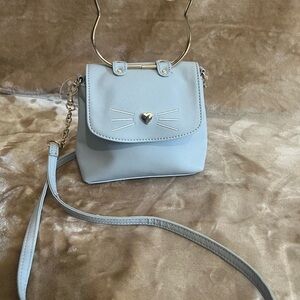 Cute Light Blue Cat Accent Crossbody Bag